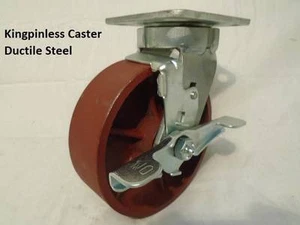6" x 2" Swivel Caster Kingpinless Ductile Steel Wheel w/ Brake 2000lb each - Picture 1 of 4