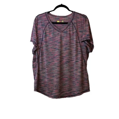 Xersion Plus Women T-Shirt Sz 1X Multicolor V-Neck Semi Fit Raglan Short Sleeve - Image 1 of 4