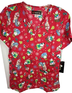 Red Koi Basics Hot Cocoa Women Scrub Top V-Neck XSmall New - Picture 1 of 9