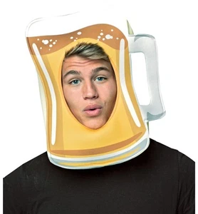 Beer Mug Drinks Oktoberfest Bucks Night Adult Unisex Mens Costume Open Face Mask - Picture 1 of 1