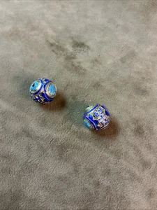 Vintage Messing Cloisonné Chinesische Emaille Perlen Paar Blautöne Und Gold - Bild 1 von 6