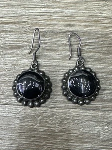 Pendientes Taxco México Vintage Ónix Negro Plata de Ley 925 - Imagen 1 de 4