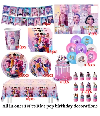 KPop Demon Hunters Party decoration - 10 Items All in one Birthday Supplies