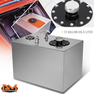 12 Gallon Top Feed Aluminum Fuel Cell/Gas Tank+Level Sender+Cap Polished Chrome - Picture 1 of 5