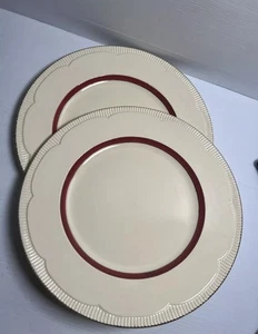 Clarice Cliff Dinner Plate 2x Ribbed Edge Cream With Burgandy REGO No 840076 - Picture 1 of 9