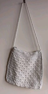 Vintage white handmade crochet cotton bag - Picture 1 of 5