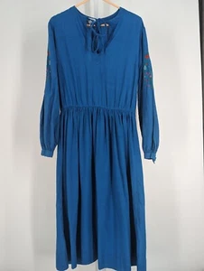 Treacy Lowe London Vtg 70s Kaftan Boho Peasant Dress Blue Floral Embroidered - Picture 1 of 6