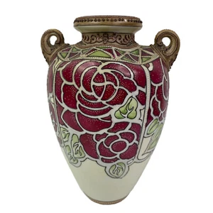 Morimura Bros Brustwarzenvase handbemalt Moriage 8 Zoll Doppelgriff rot Blumenmuster - Bild 1 von 12