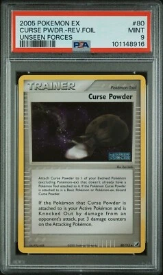2005 Pokemon EX Unseen Forces PSA 9 MINT Curse Powder 80/115 REVERSE HOLO FOIL - Image 1 of 2