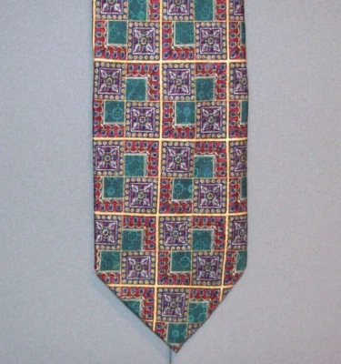ANDHURST Red Green Gold Geometric 57" Silk Neck Tie made in Italy #323 - Image 1 of 2