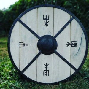 Escudo Vikingo Medieval Listo para la Batalla Madera Halala Halloween Utilería de Pared Decoración - Imagen 1 de 4