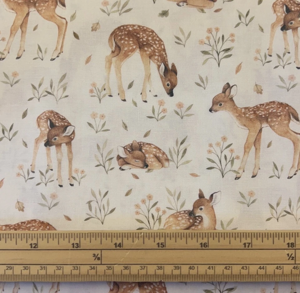 DEAR STELLA Fat Quarter Woodland Wildlife Animals Deer On Cream 100% Cotton Fabric