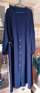 Navy Abaya With Belt Button Down Shirt style dress Petite with Pockets - Picture 1 of 5