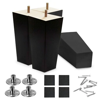 Replacement Sofa Couch Booth Furniture Legs 6 inch 4-Pack Square BLACK Wood - Image 1 of 4
