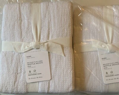 2 fundas acolchadas Pottery Barn lino belga tejido gofre euro blanco 26 x 26 Foto 1 de 4