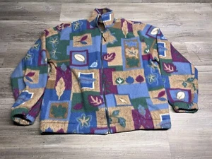 Vintage Teddi Fall Leaves Zip Up Fleece Jacket Womens Size Petite Large Colorful - Picture 1 of 6