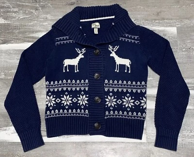 Vintage Knitted By Bass Sweater Womans Medium Cardigan Deer Snowflakes Shawl - Image 1 of 4