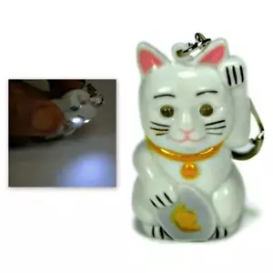 LED LUCKY CAT KEYCHAIN with Light Sound Maneki Neko Animal Noise Key Chain Ring - Picture 1 of 4