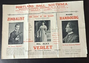1910 Efrem Zimbalist Violin Mark Hambourg Piano Large Concert flyer Southsea - Foto 1 di 7