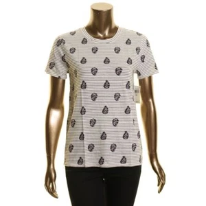 LUCKY BRAND NEW Women's Black Stripe Printed Crew Neck Tee Shirt Top M TEDO - Picture 1 of 2