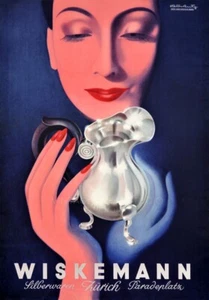 Vajilla de plata suiza de lujo Wiskemann 1945 Zurich Art Deco Giclee estampada en lona 20x29 - Imagen 1 de 3