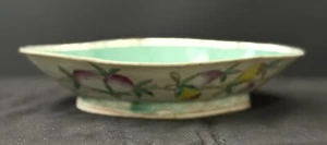 ANTIQUE CHINESE GREEN/PURPLE/YELLOW POMEGRANATE LOBED OFFERING/TRIBUTE BOWL - Picture 1 of 17