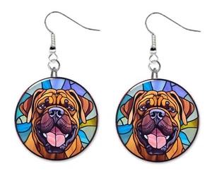 Buntglas bedruckt Boxer Hund Knopf Ohrringe Schmuck 1" Baumeln HERGESTELLT IN USA - Bild 1 von 3