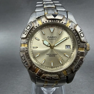 Casio Reloj de Buceo Hombre 38mm Esfera Champagne Dos Tonos Fecha Redonda MTD-1020 Nuevo Batt Foto 1 de 4