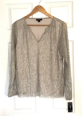 Top ALFANI para mujer talla pequeña L dorado brillante cuello en V fiesta brillante festivo Foto 1 de 4