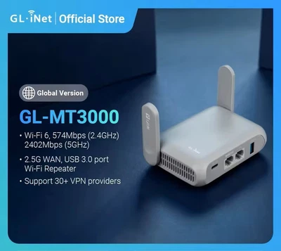 GL.iNet GL-MT3000 (Beryl AX),WiFi 6, USB 3.0, OpenWrt, 30+ VPN, Aufbewahrungsbox - Bild 1 von 4