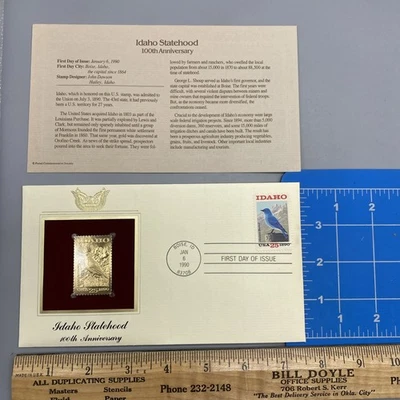 IDAHO STATEHOOD 22kt Gold Stamps First Day Issue 25 Cent  100th Anniversary - Image 1 of 4