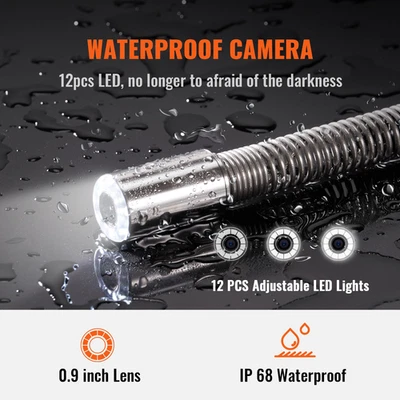 Caméra Tubulaire 50M 9" Caméra Canal Caméra D'Inspection Caméra Endoscope 6 H... - Photo 1/4