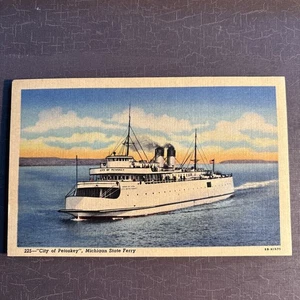 GREAT LAKES SHIP POSTKARTE Stadt Petoskey Michigan State Ferry Boat c1948 Leinen - Bild 1 von 2