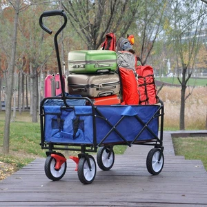 Blue Folding Wagon Garden Shopping Cart Wheelbarrows Outdoor 150lbs Heavy Duty - Picture 1 of 21