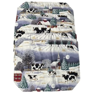 Vintage Cow Christmas Placemats Set of 6 Kesslers Winter Farmhouse Decor Cotton - Picture 1 of 7