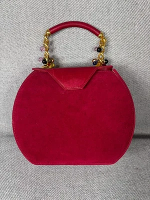 Vintage Paolo Gucci Red Suede Bead-Top Handle Handbag Rare Collector Piece Flaw - Image 1 of 4