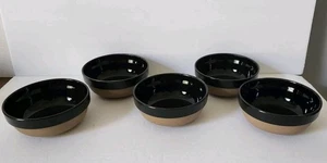 Set Of 5 Blackstone Midwinter Black & Natural Stoneware Coupe Cereal Bowls Rare - Picture 1 of 17