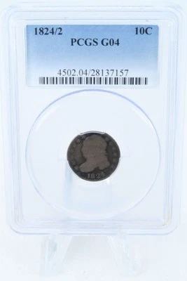 Moneda de diez centavos busto tapado 1824/2-P graduación profesional G04 Business Strike 10C Foto 1 de 2