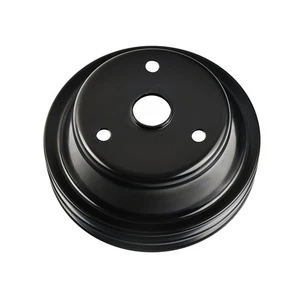 Black Double Groove Steel Long Water Pump Crankshaft Pulley For SBC Chevy 350 - Picture 1 of 8