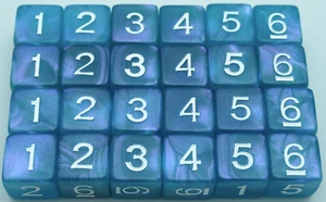 Set of 24 Blue Numerical Dice - 6 Sided - 1-6 - 9/16" Cube - Math Party Games - Picture 1 of 2