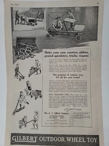 A.S. Gilbert Wheel Toys 1920 Print Ad American Boy Scooters Coasters Wagons - Bild 1 von 3