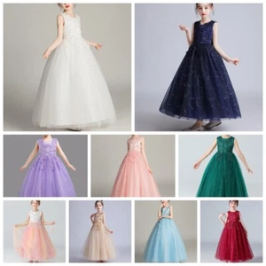 Flower Girls Bridesmaid Dress Baby Kids Lace Bow Princess Dresses Party Wedding - Picture 1 of 53