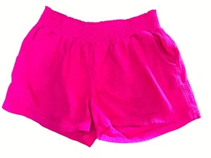 Three Dots Double Gauze Fuchsia Pink Shorts Elastic Waist All Cotton Outerwear - Picture 1 of 6