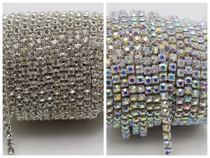 2 filas/3 filas/4 filas/5 filas cristal imitación cadena plata transparente AB ss16 - Imagen 1 de 8