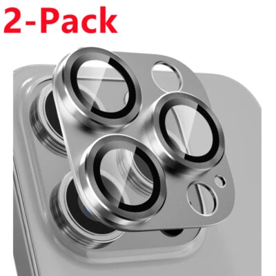 Paquete de 2 protectores de lente de cámara de metal de vidrio templado para iPhone 16 Pro Max/16 Pro Foto 1 de 4