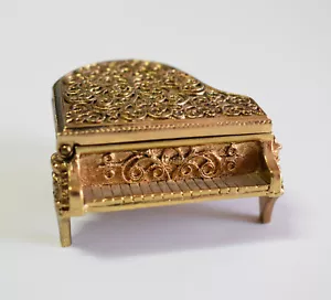 Vintage Avon oro goffrato inciso pianoforte a coda pianoforte scatola con cerniera solido profumo vetro - Foto 1 di 7