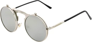 Retro Flip-Up round Goggles Steampunk Sunglasses - Picture 1 of 12