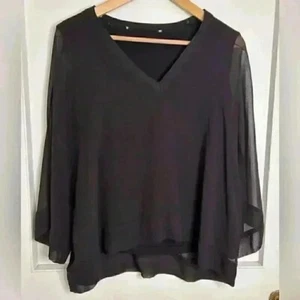 Zara Black V Neck Sweater with Sheer Sleeves Size M - Picture 1 of 8