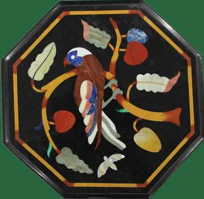 12" Black Marble Table Top Dining Coffee Inlay Lapis Fancy Decor Center Item  - Image 1 of 4