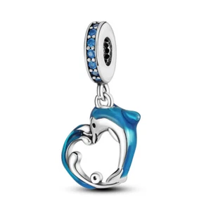MULA European Dolphin Pendant DIY Charm Blue CZ Fit Bracelet 925 Silver Plated - Picture 1 of 9